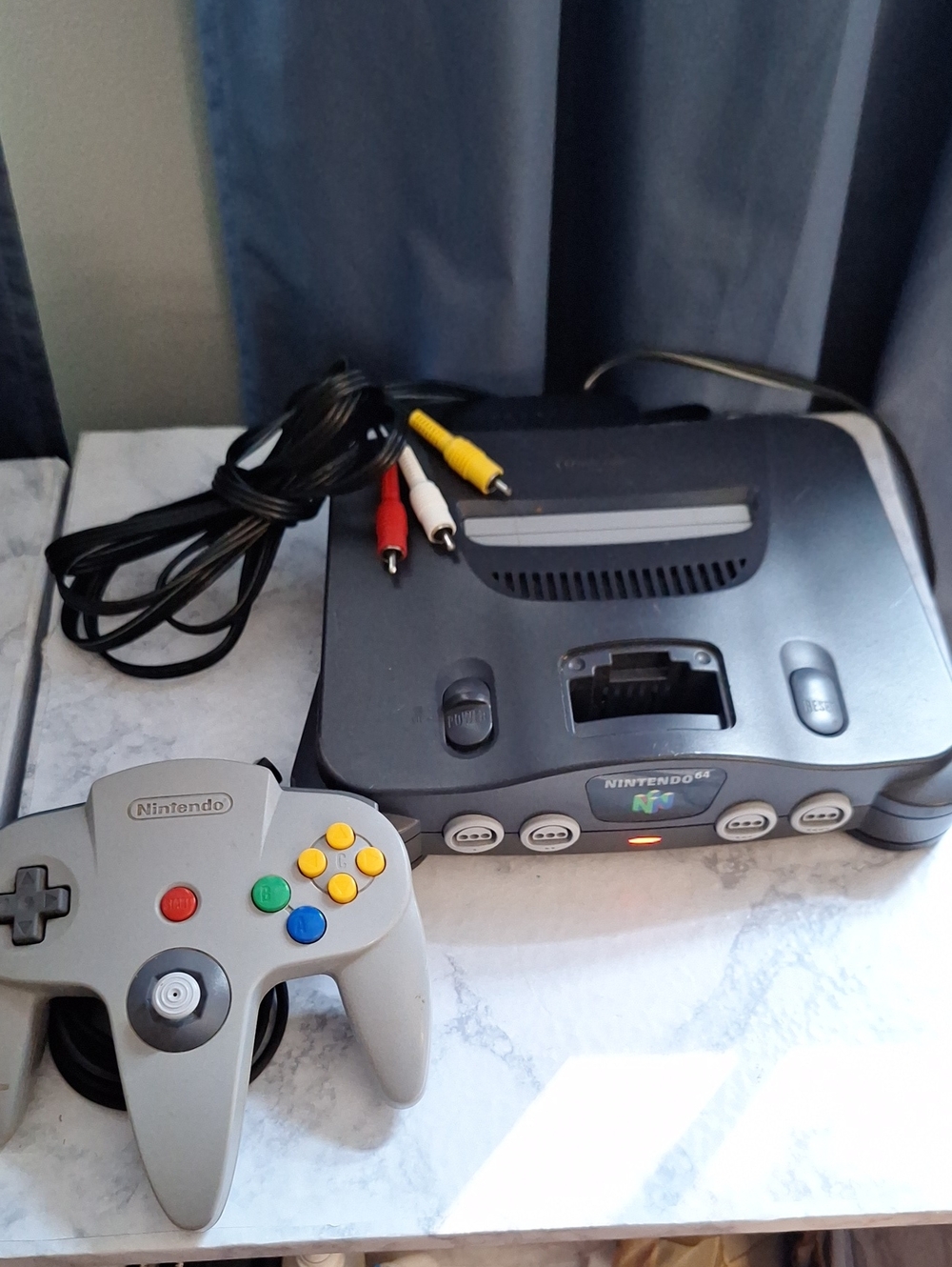 Nintendo N64 Console with Gray Controller and Multicolor Buttons